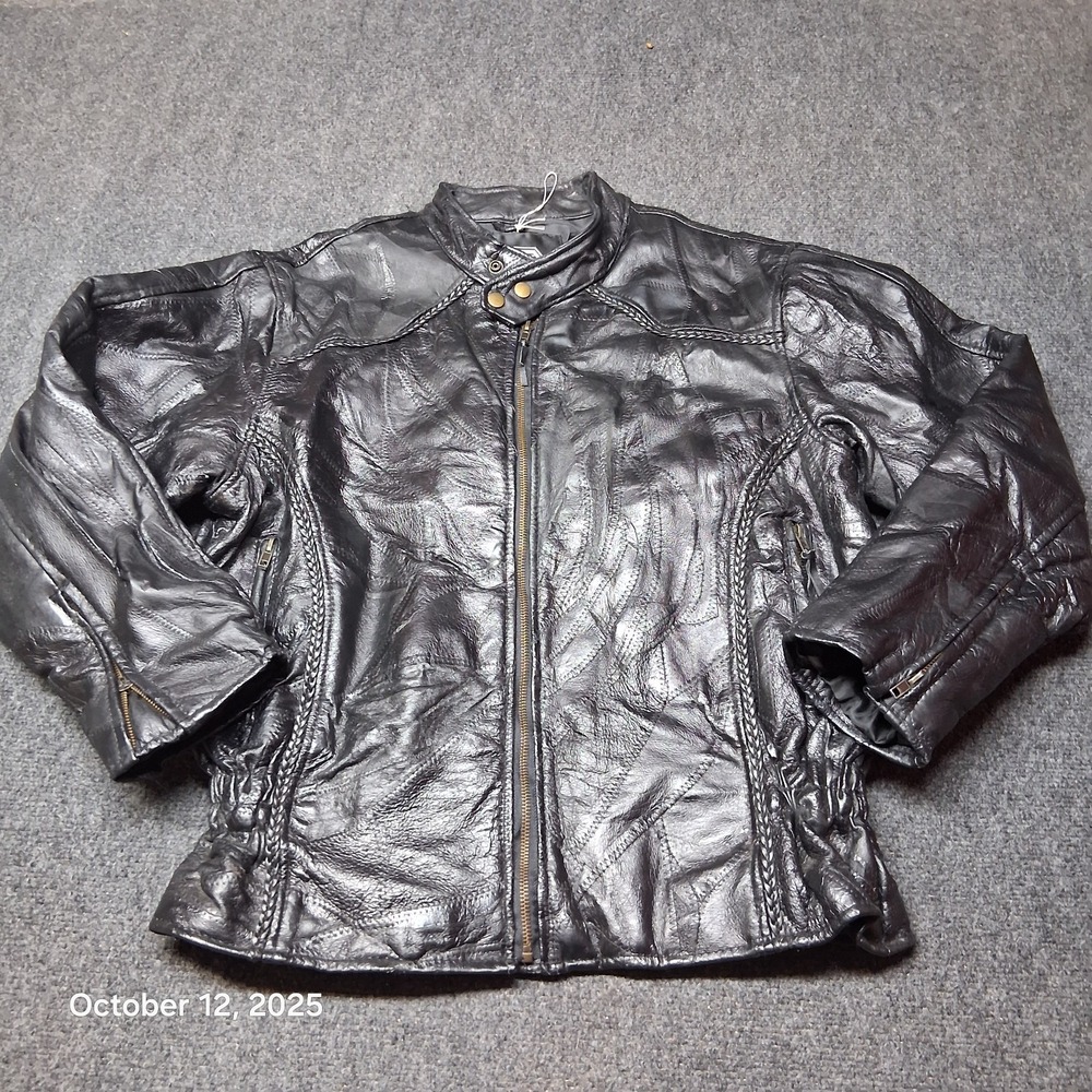 Vintage Diamond Plate Leather Motorcycle Jacket Mens Medium Patch Work